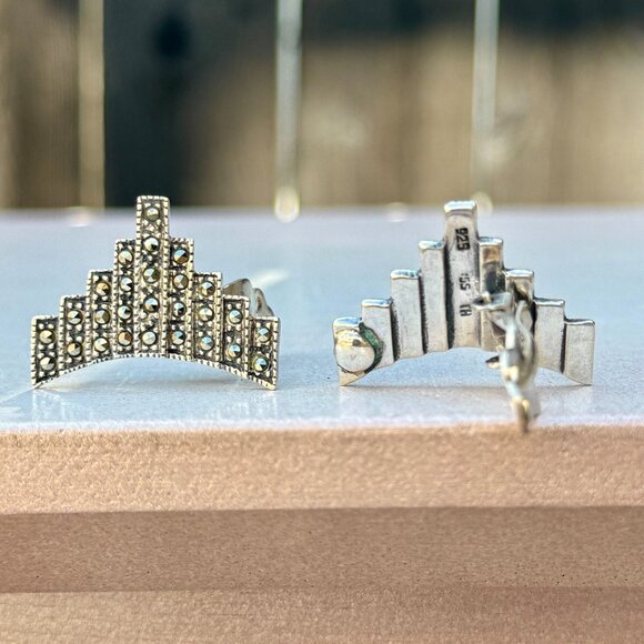 Vintage Silver Art Deco Earrings - Picture 1 of 10